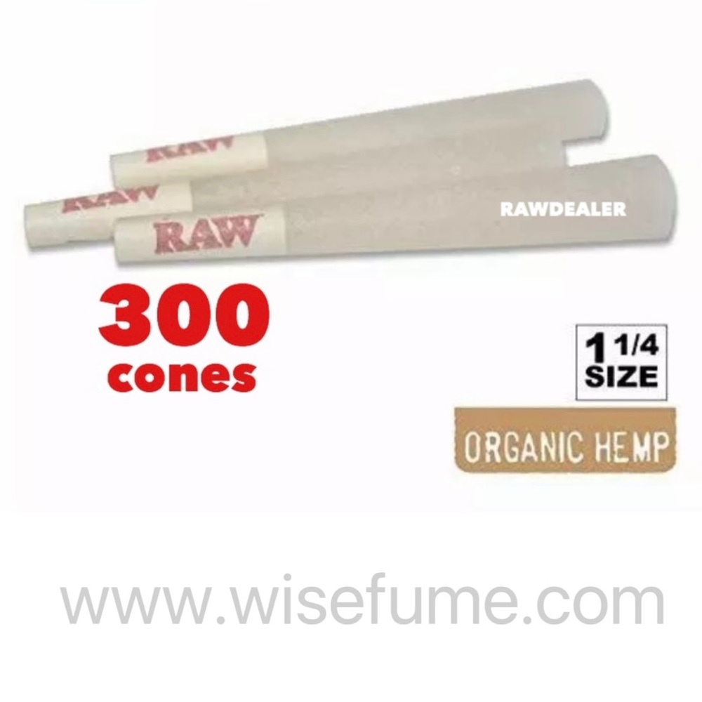 RAW organic 1 1/4size pre rolled cone (300 PK) with safety tube